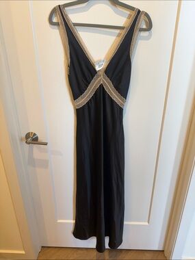Black Maxi Slip Dress with Cream Lace Trim
